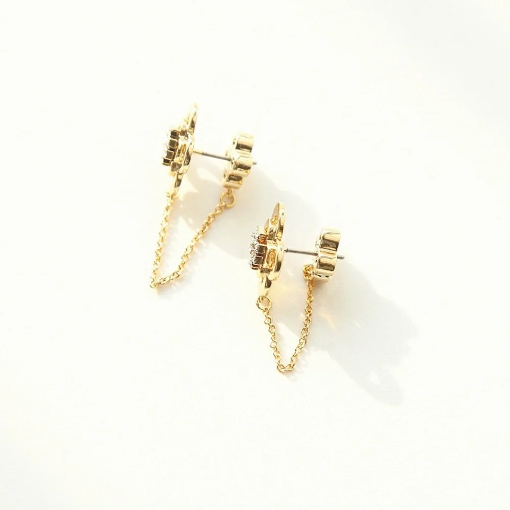 Tory Burch Gold Floral Chain Earrings